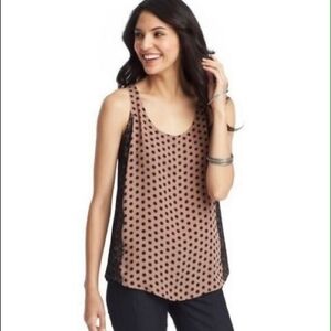 Ann Taylor Loft Sleeveless Polka Dot Blouse Lace Detail Career Business Casual